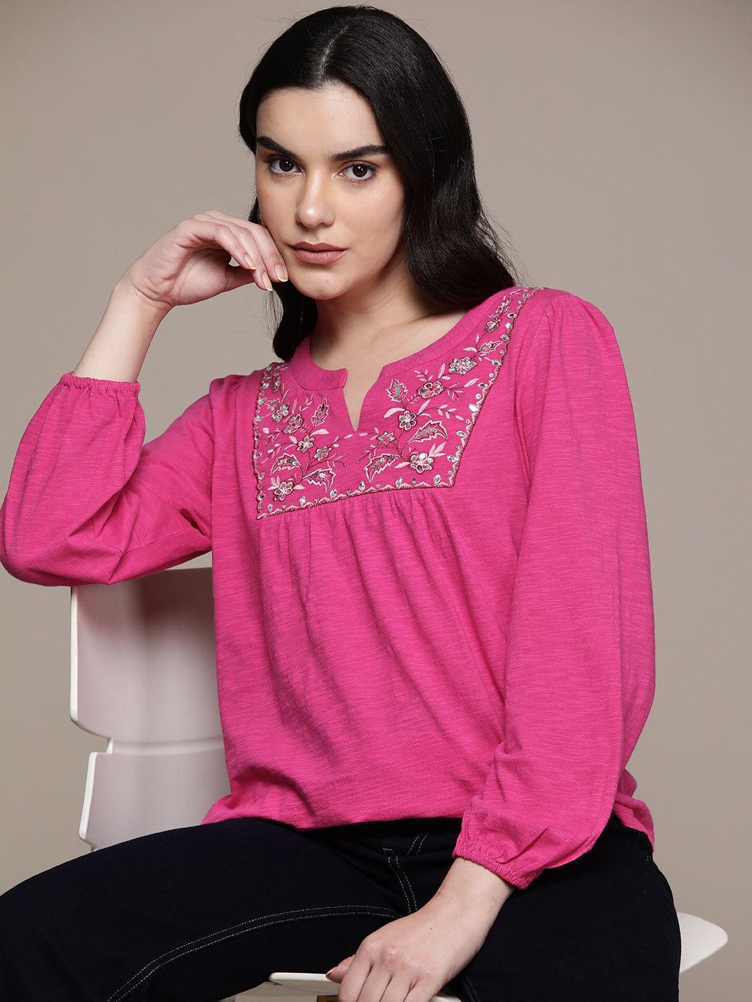 macy's-style-&-co.-floral-embroidered-&-sequinned-puff-sleeve-cotton-top