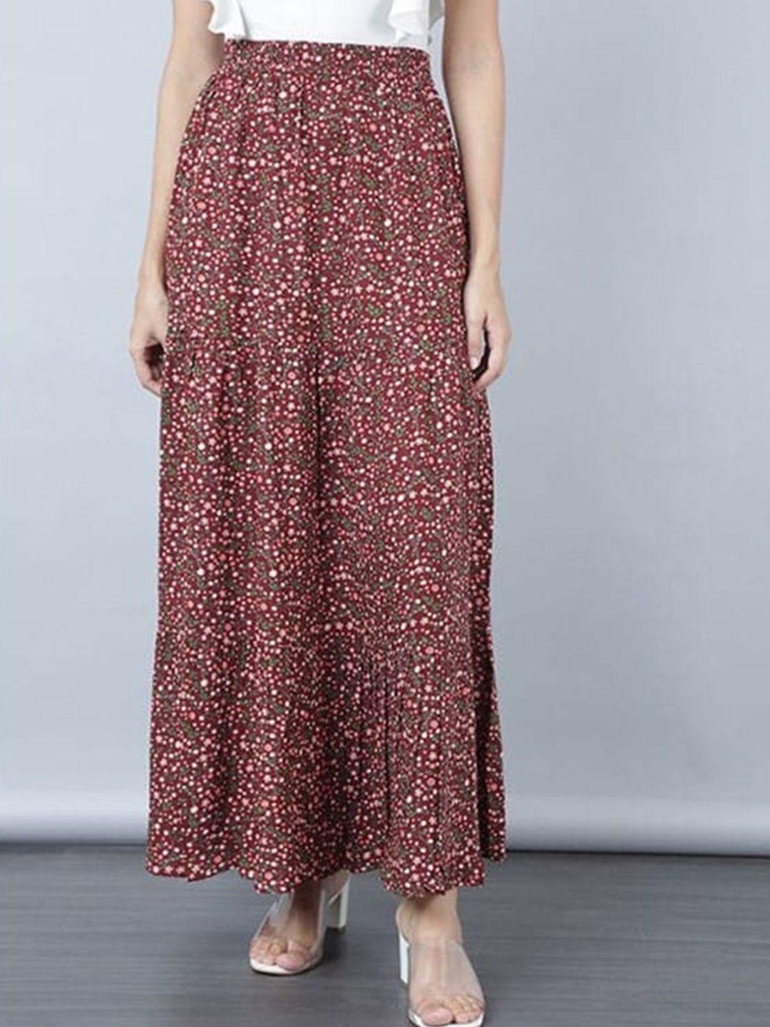 Aila Floral Printed Gathered Detailed Flared Maxi Skirt