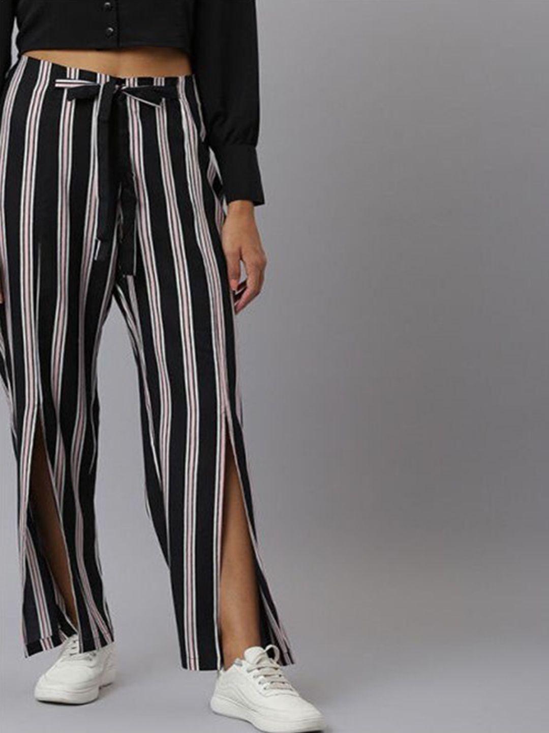 Aila Women Striped Mid-Rise Parallel Trouser
