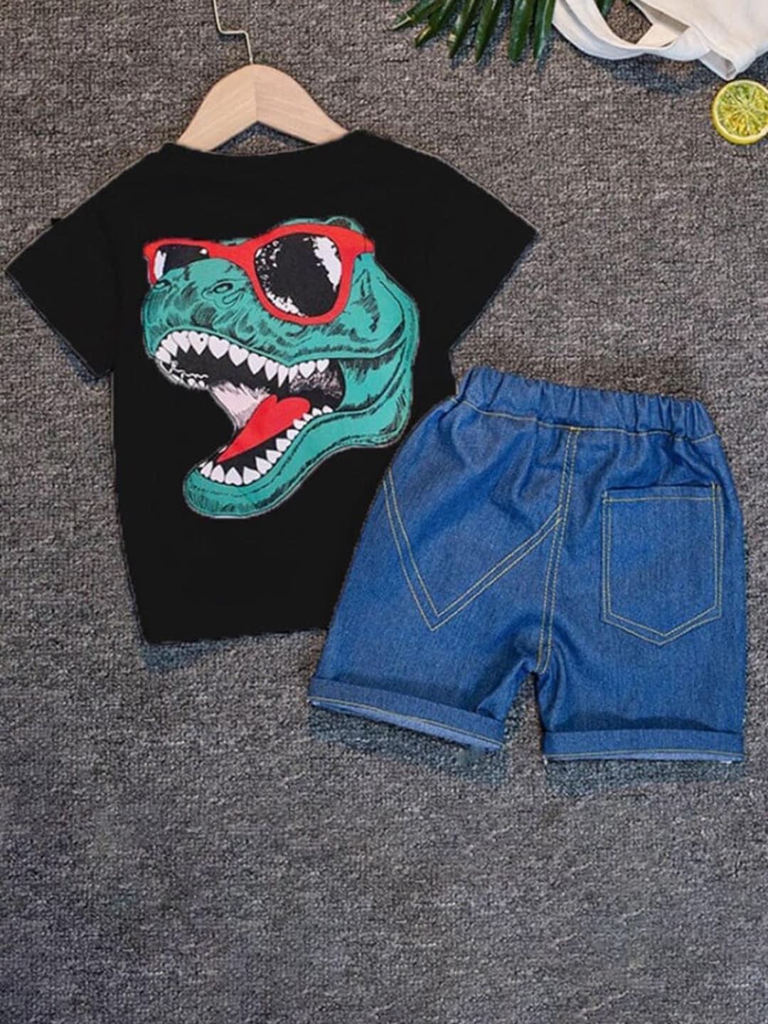 INCLUD Boys Dinosaur Printed T-shirt With Denim Shorts