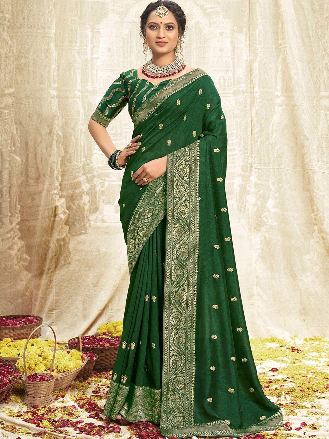 Satrani Green Embroidered Art Silk Fusion Saree
