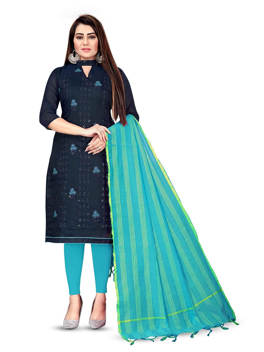 MANVAA Blue Embroidered Unstitched Dress Material