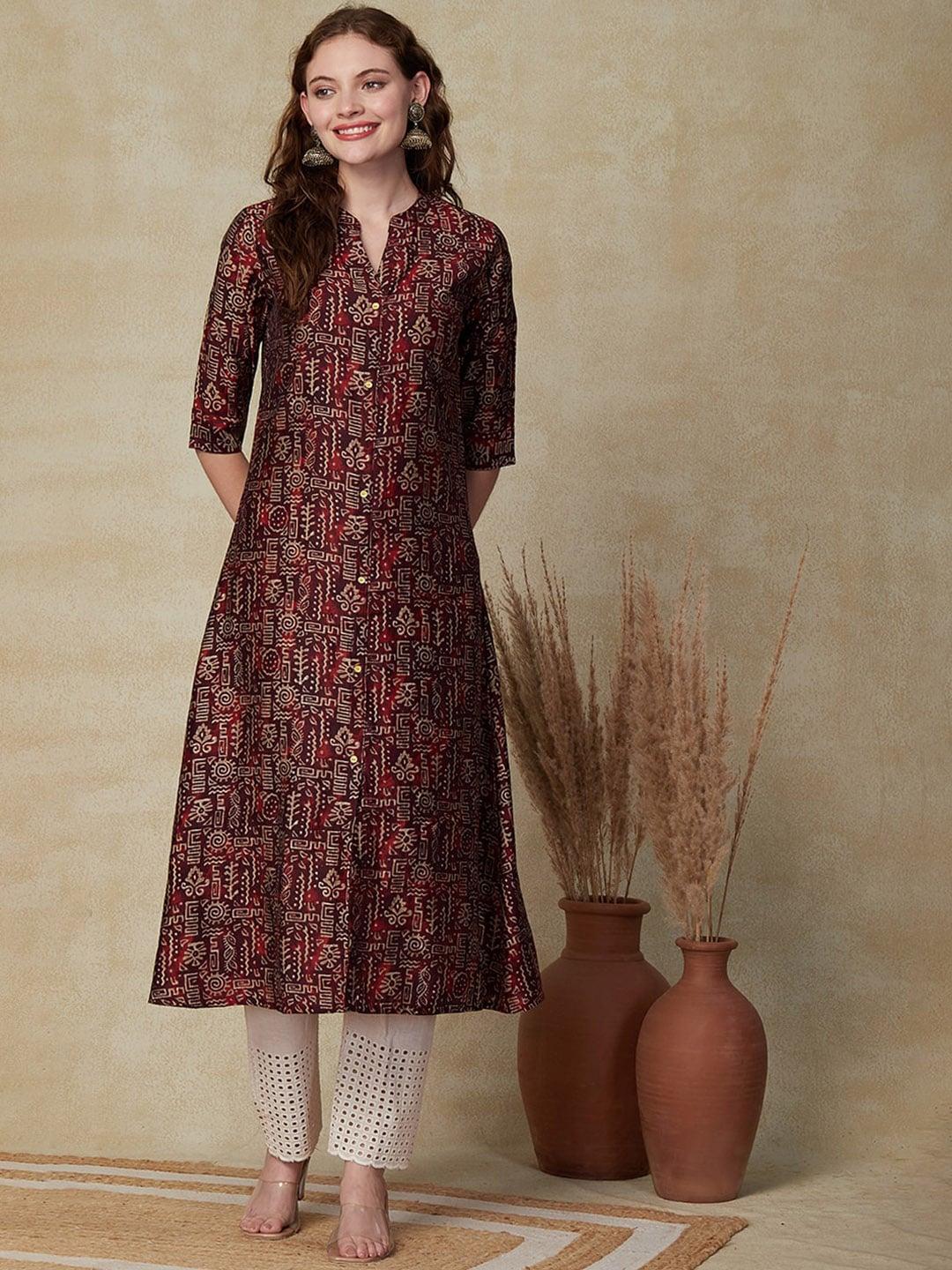 fashor-women-burgundy-ethnic-motifs-printed-thread-work-kurta