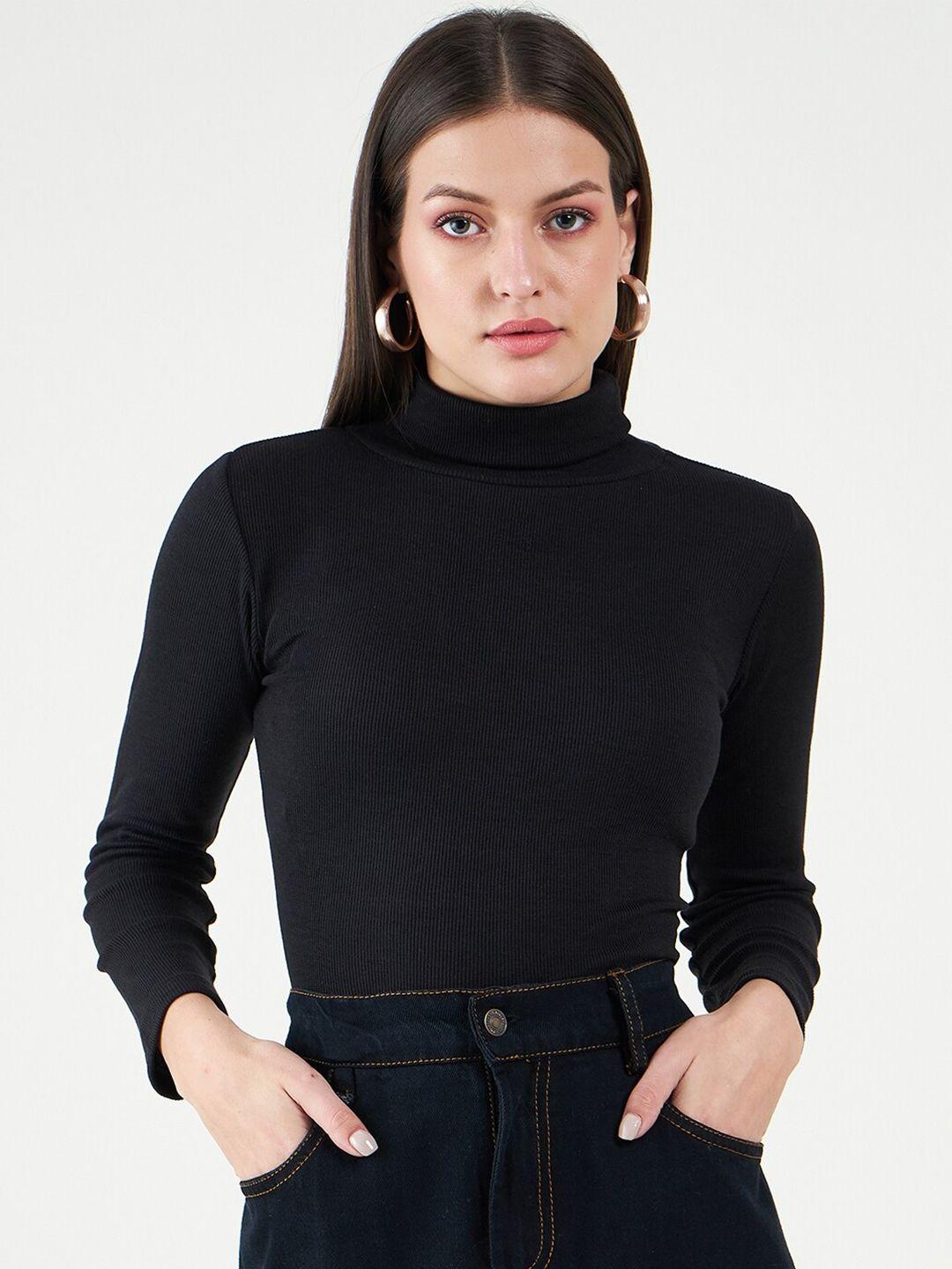 Bitterlime Long Sleeves Turtle Neck Cotton Fitted Top