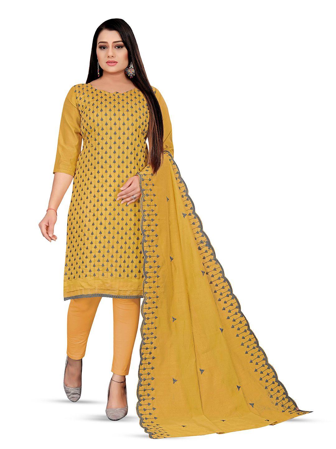 MANVAA Mustard Embroidered Unstitched Dress Material