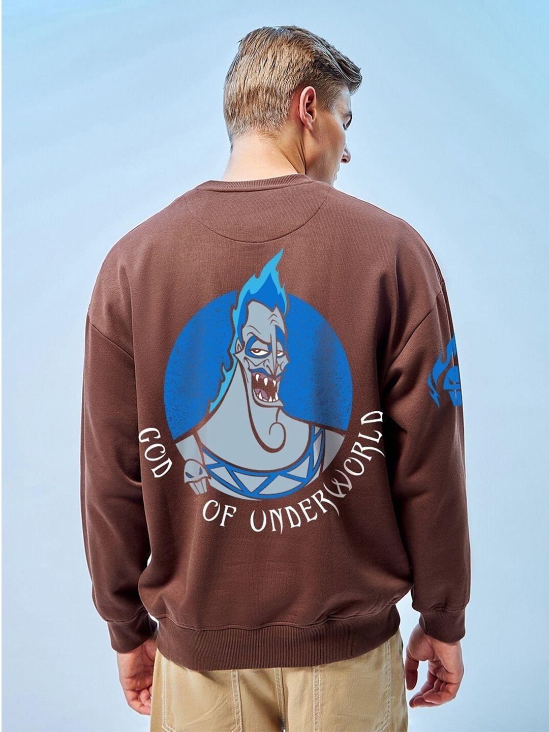 Bewakoof Maroon God of Underworld Printed Drop-Shoulder Sleeves Oversized Sweatshirt