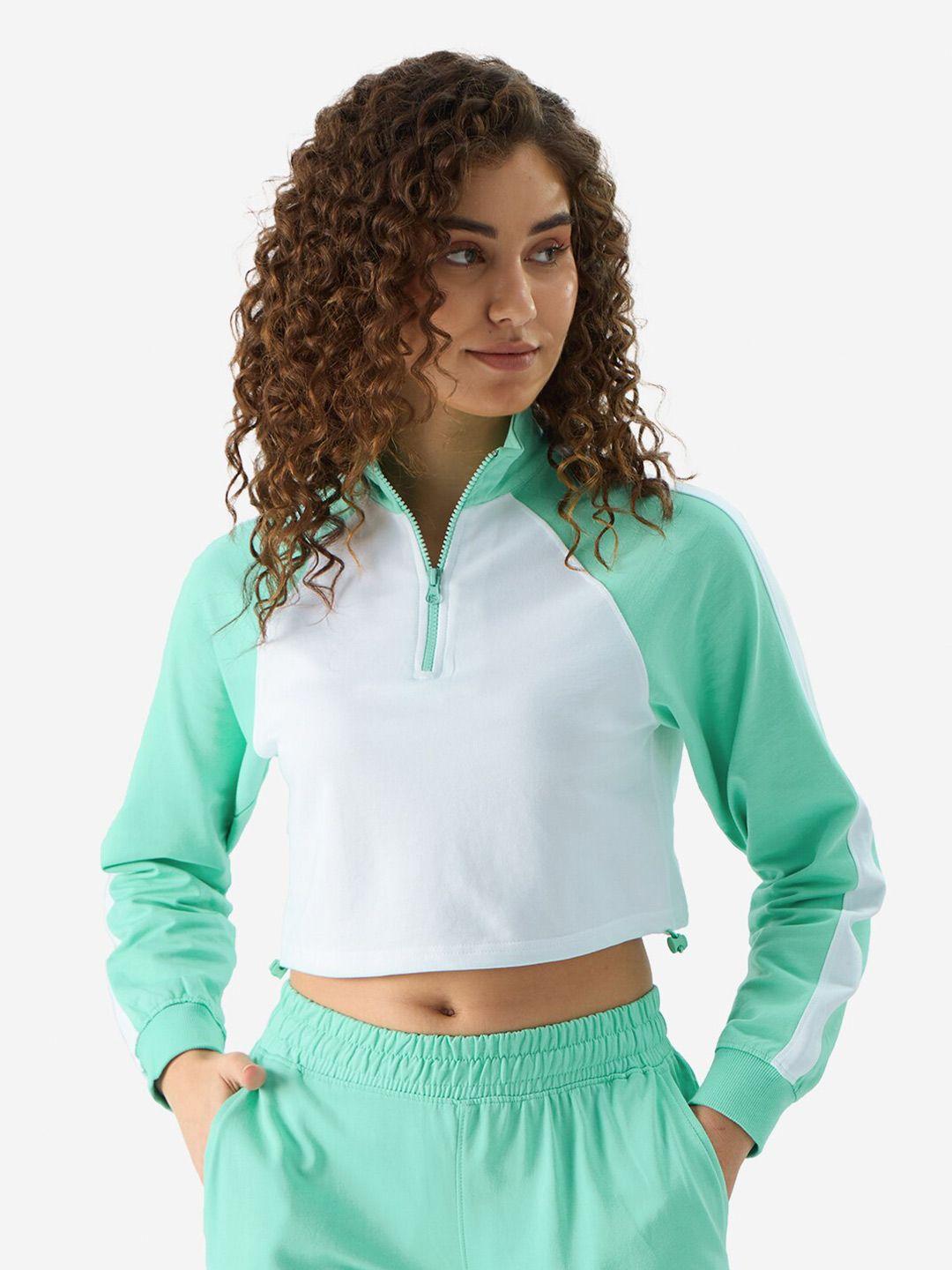 the-souled-store-white-&-green-colourblocked-cotton-crop-top