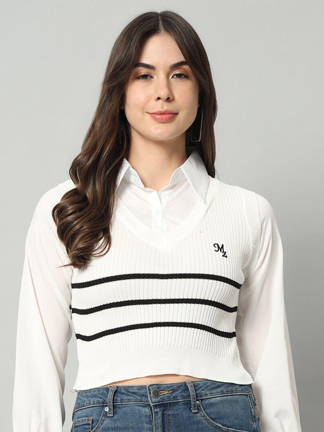broowl-women-white-&-white-striped-woollen-sweater-vest