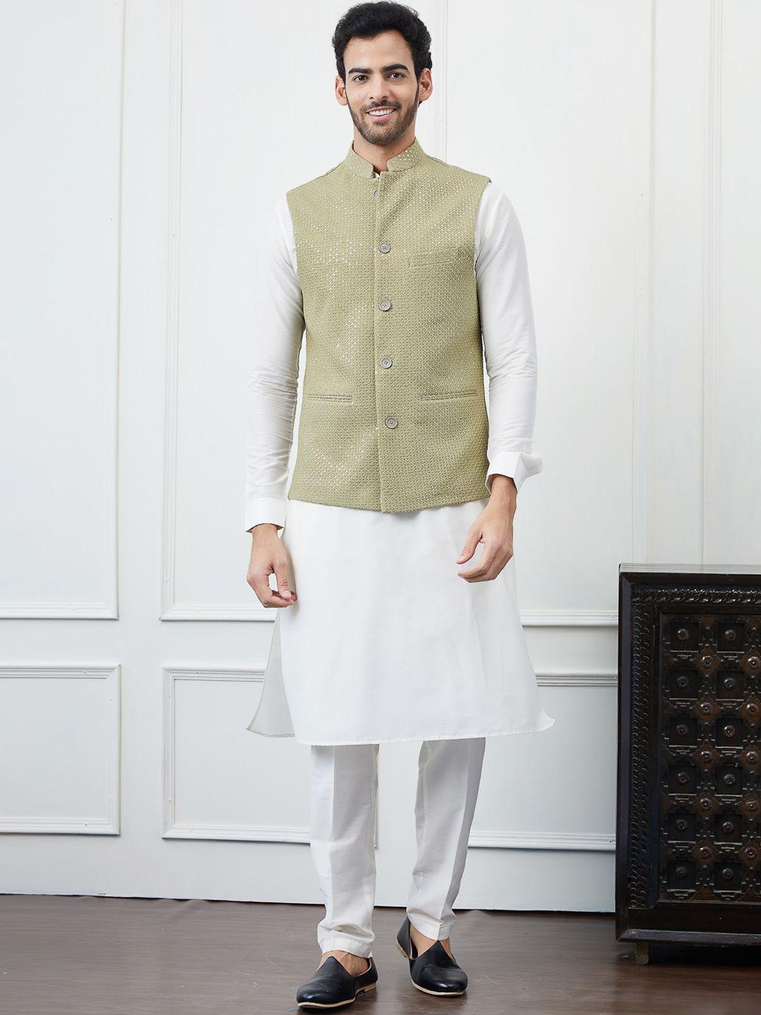 See Designs Embroidered Pure Cotton Slim-Fit Nehru Jacket