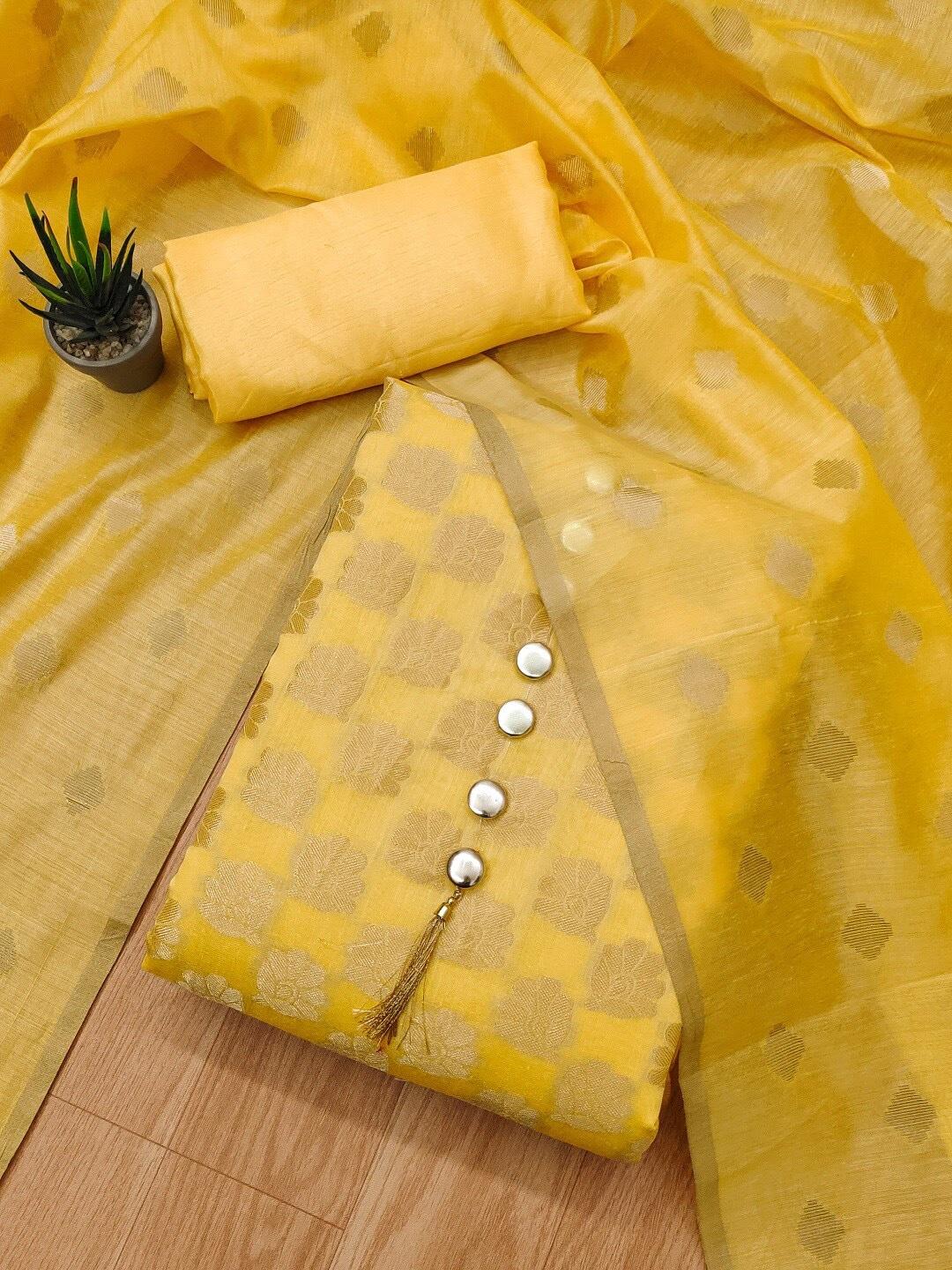 Panzora Yellow Unstitched Dress Material