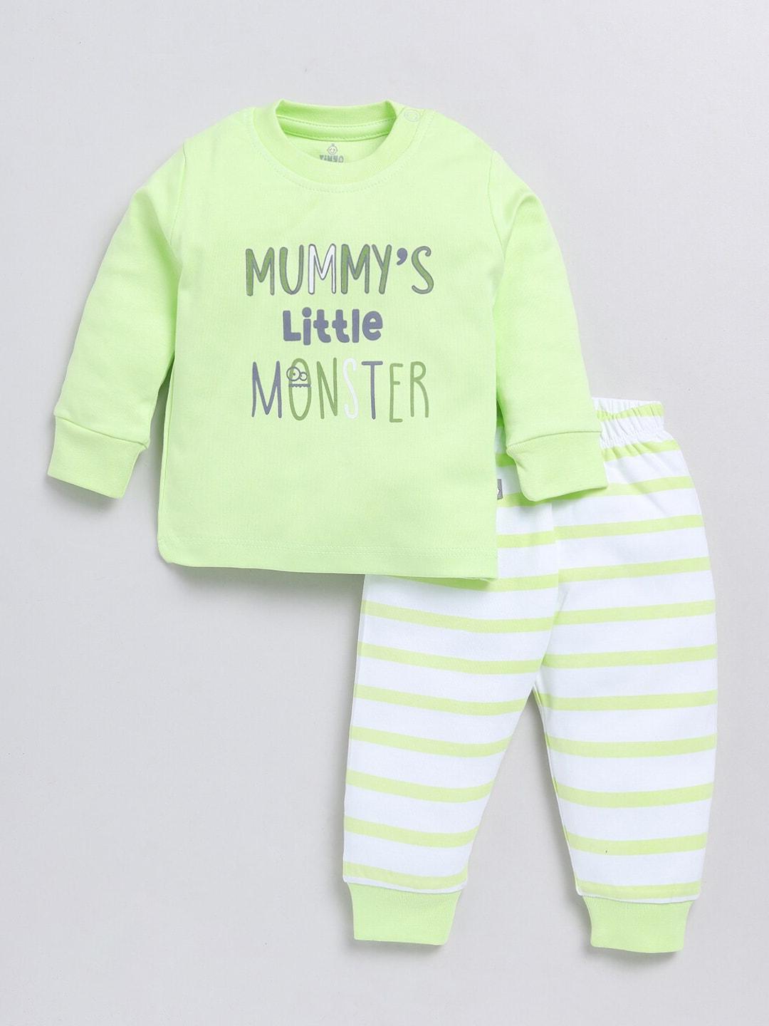 Moms Love Infants Boys Printed Pure Cotton T-shirt With Pyjamas