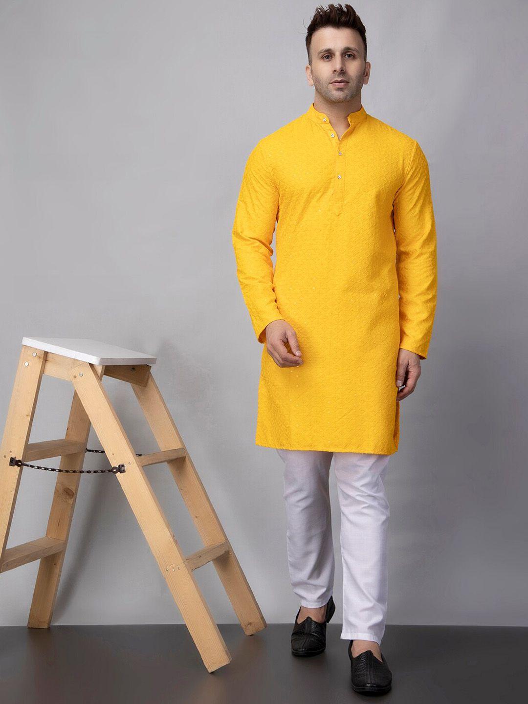 hangup-geometric-sequinned-embroidered-mandarin-collar-straight-kurta-with-pyjama