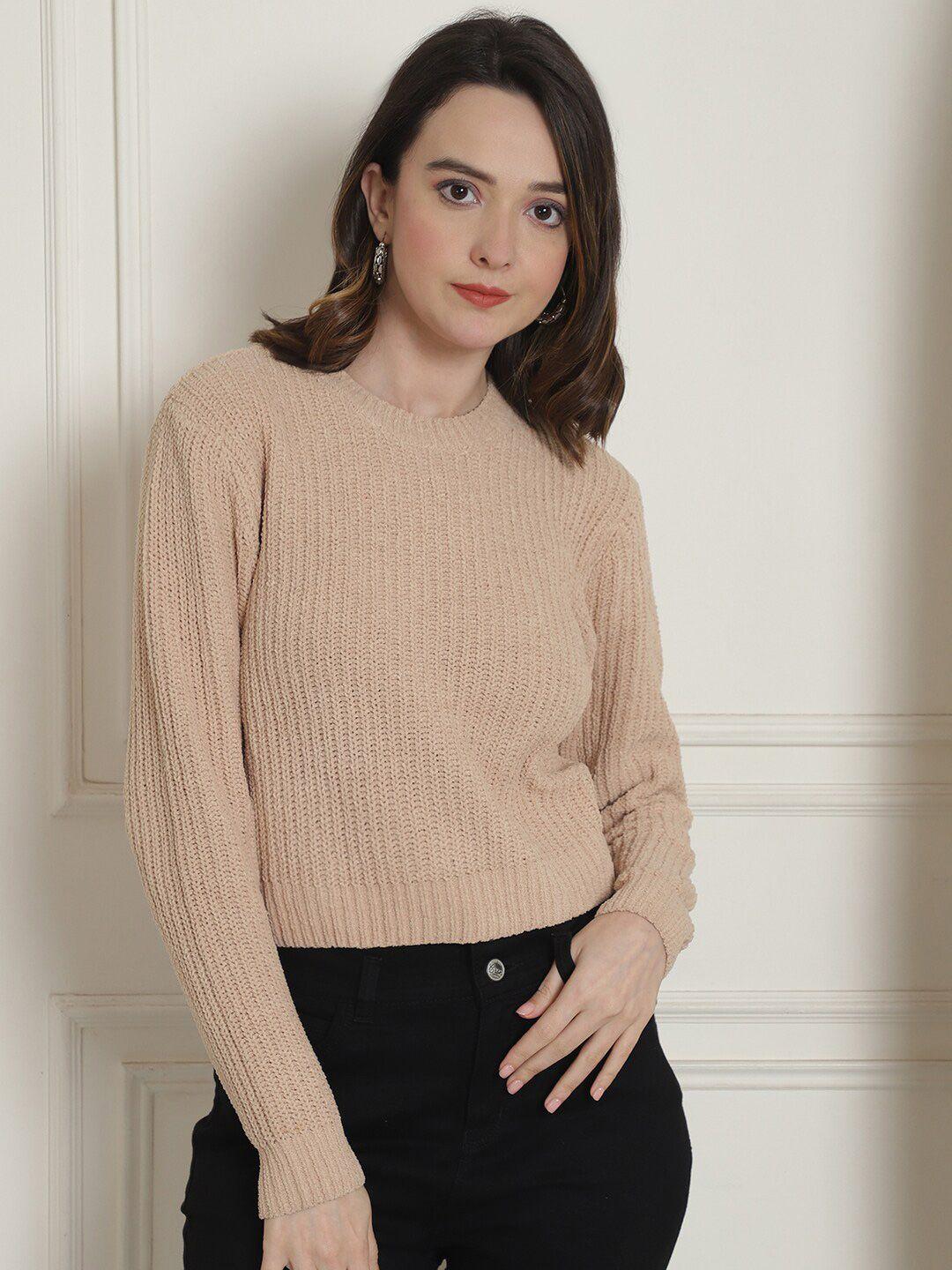 NoBarr Cable Knit Self Design Crop Pullover
