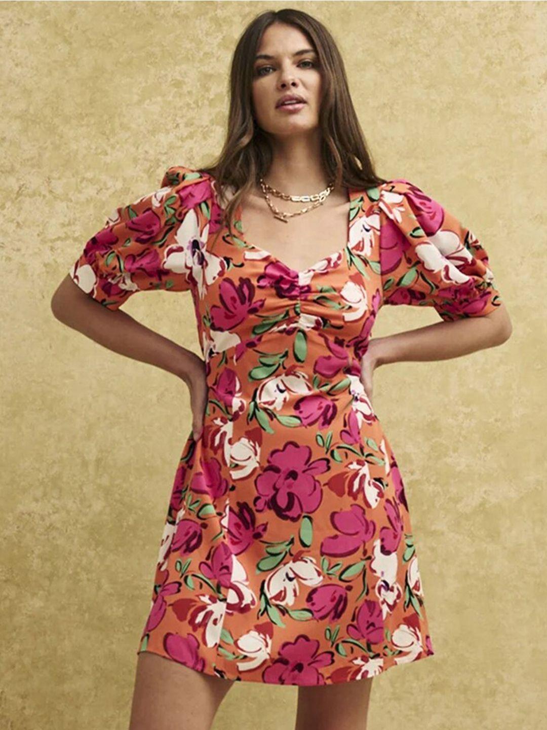 selvia-multicoloured-floral-print-puff-sleeve-crepe-bodycon-dress