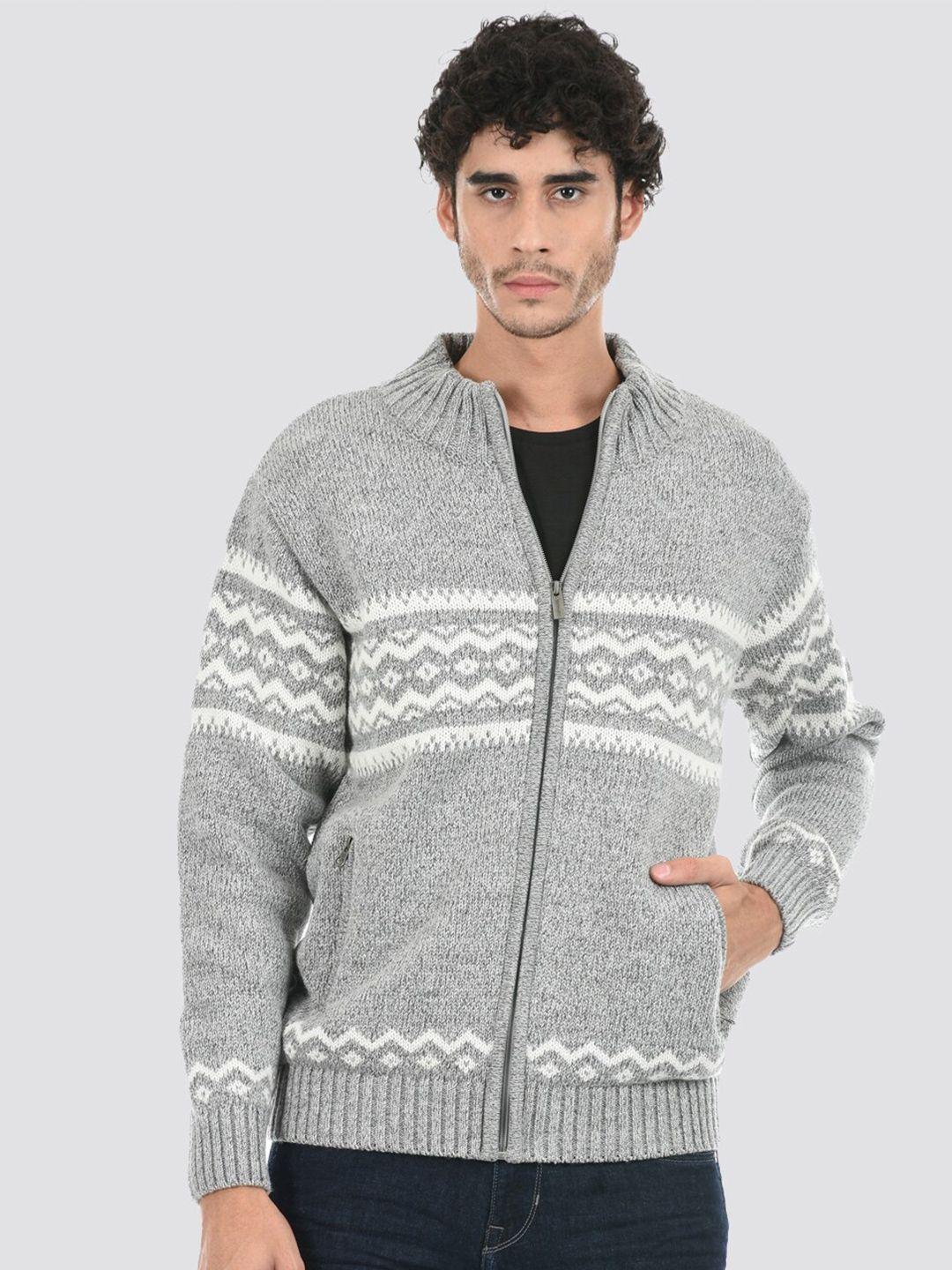 london-fog-geometric-printed-front-open-sweater