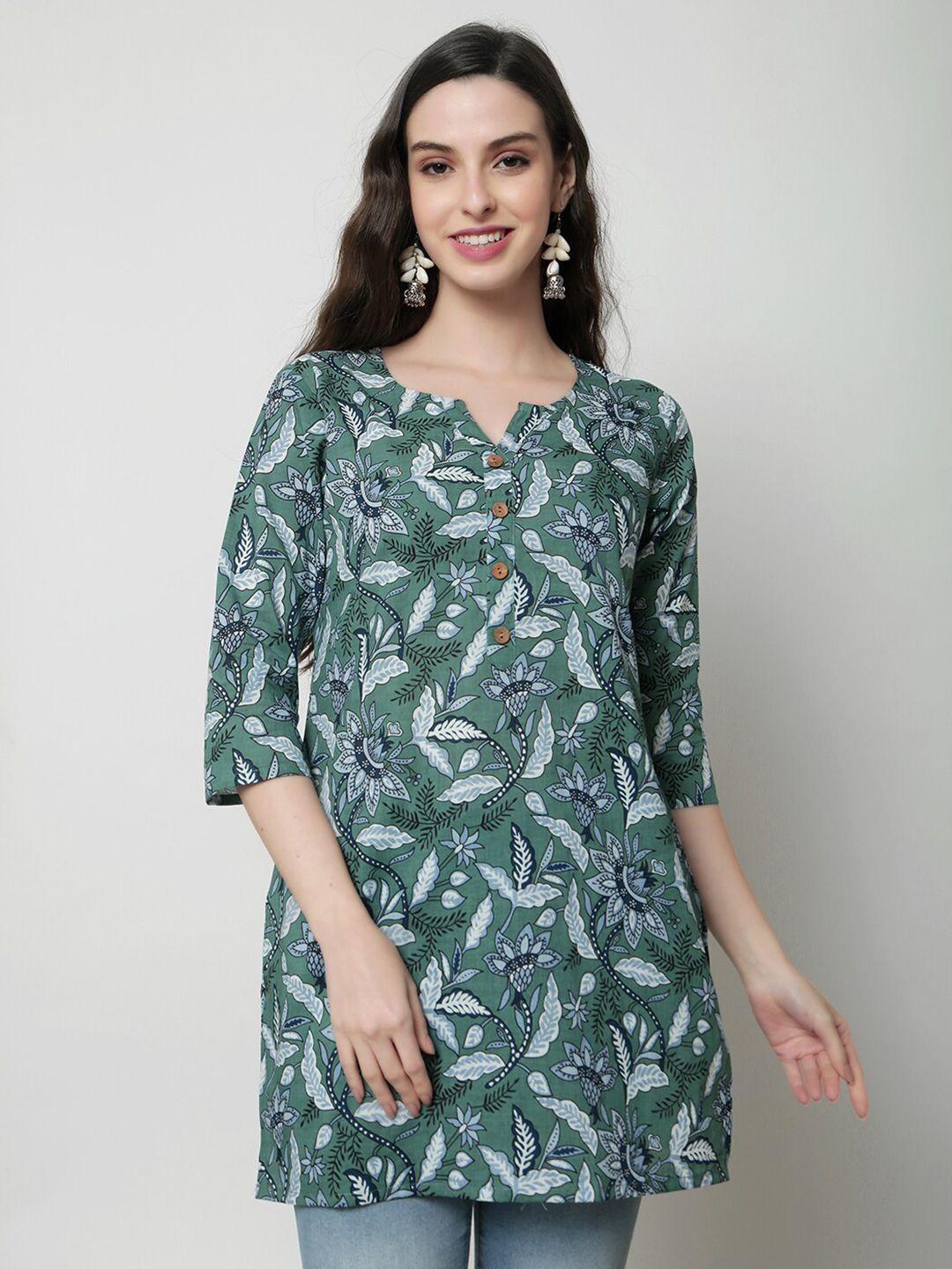 kalini-green-floral-print-cotton-top
