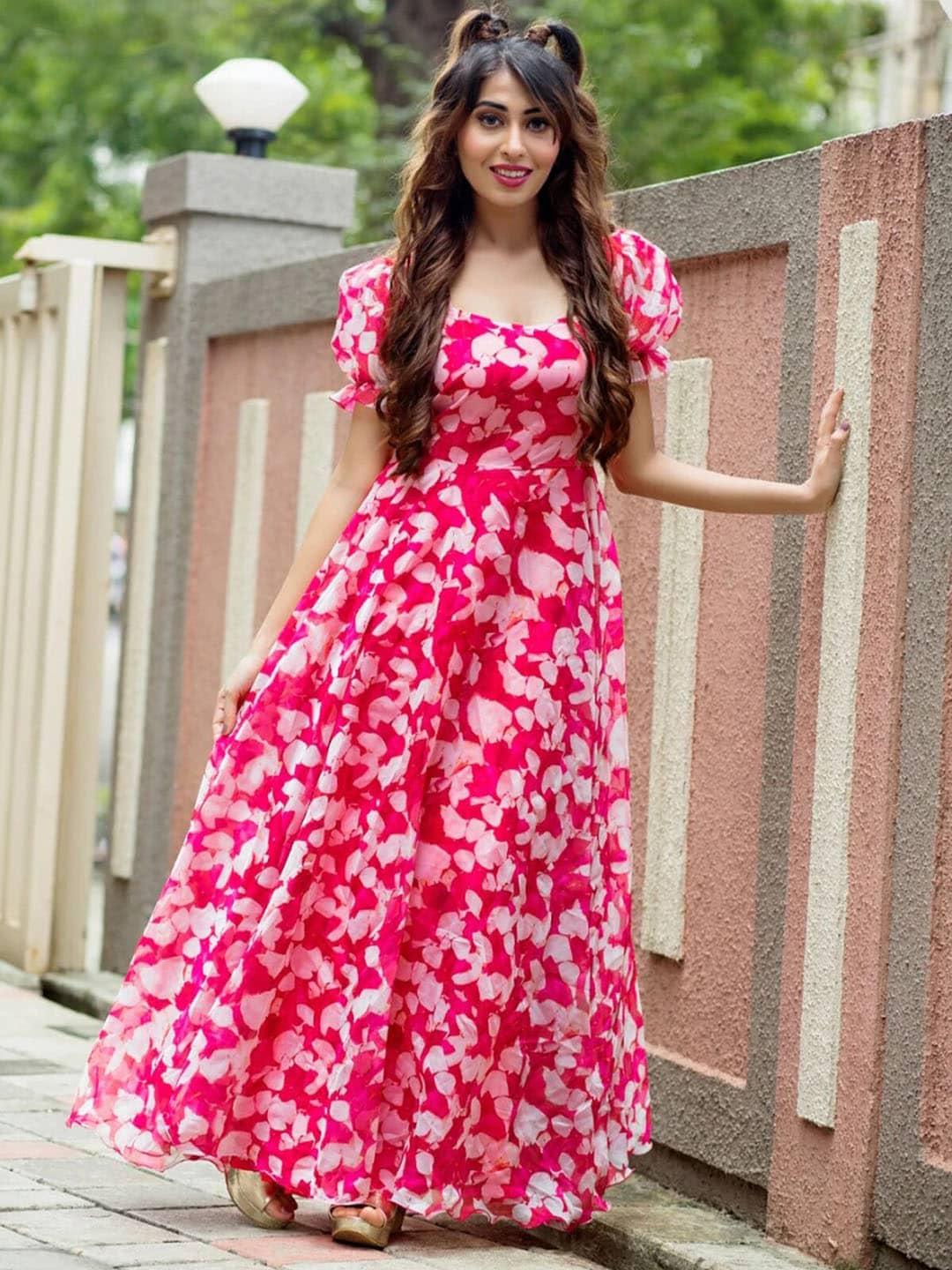 baesd-pink-&-white-print-puff-sleeve-georgette-maxi-dress