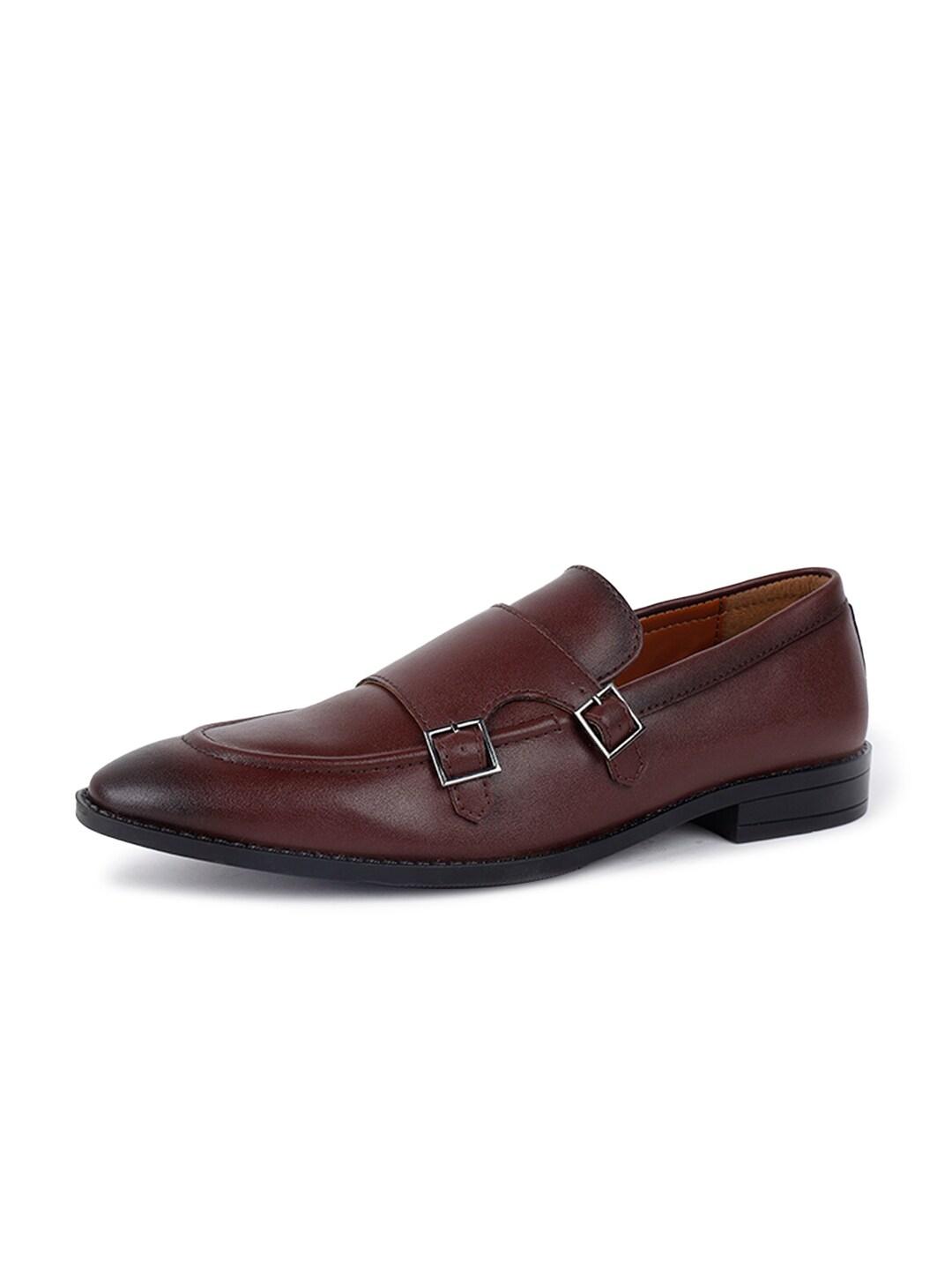 LOUIS STITCH Men Round Toe Leather Formal Monk Shoes