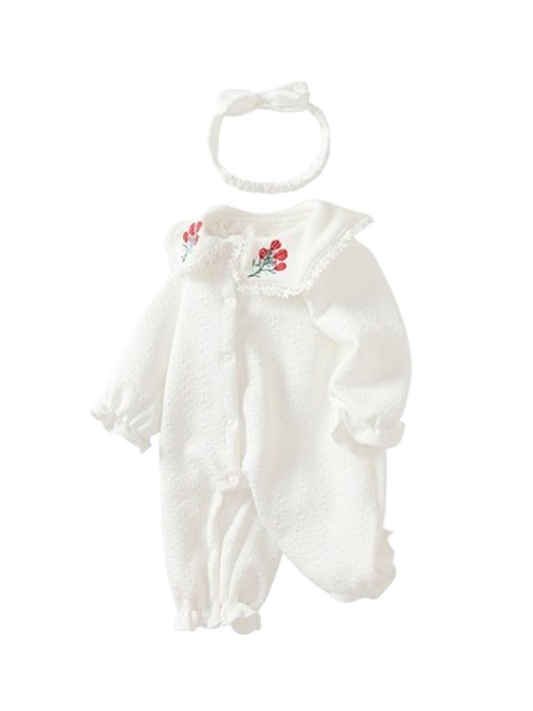 StyleCast White Infant Girls Self Design Round Neck Rompers