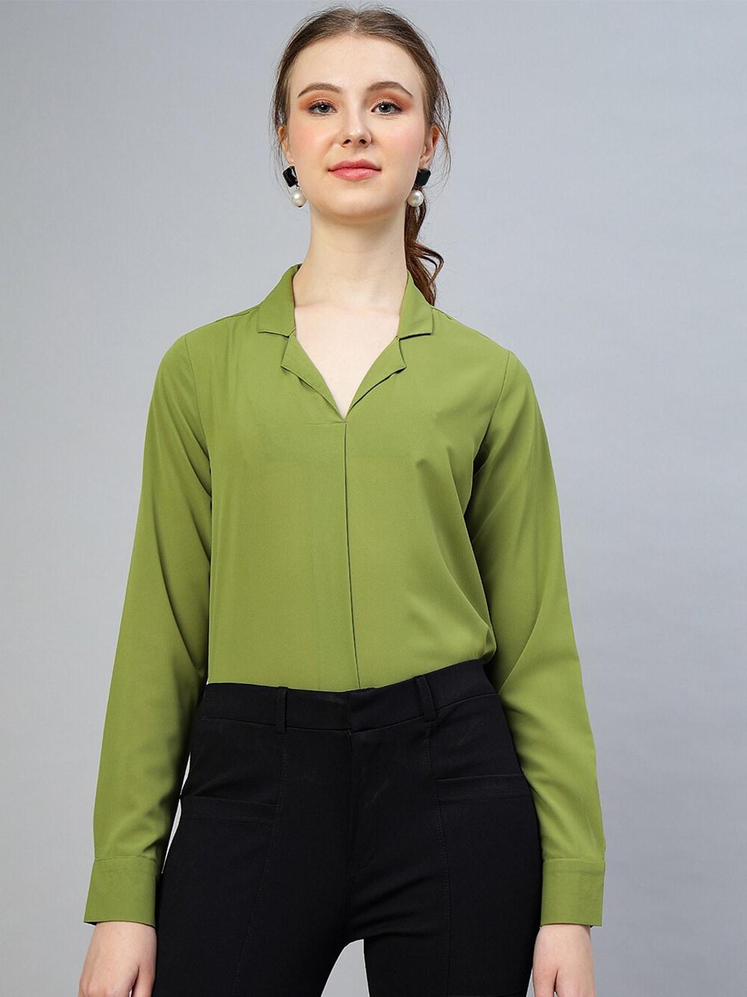 FITHUB Green Roll-Up Sleeves Shirt Style Top