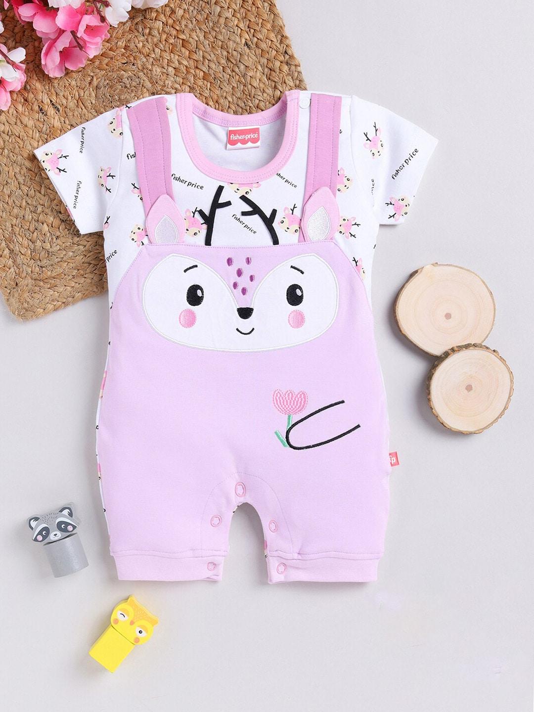 Moms Love Infant Girls Printed & Applique-Detailed Cotton Rompers