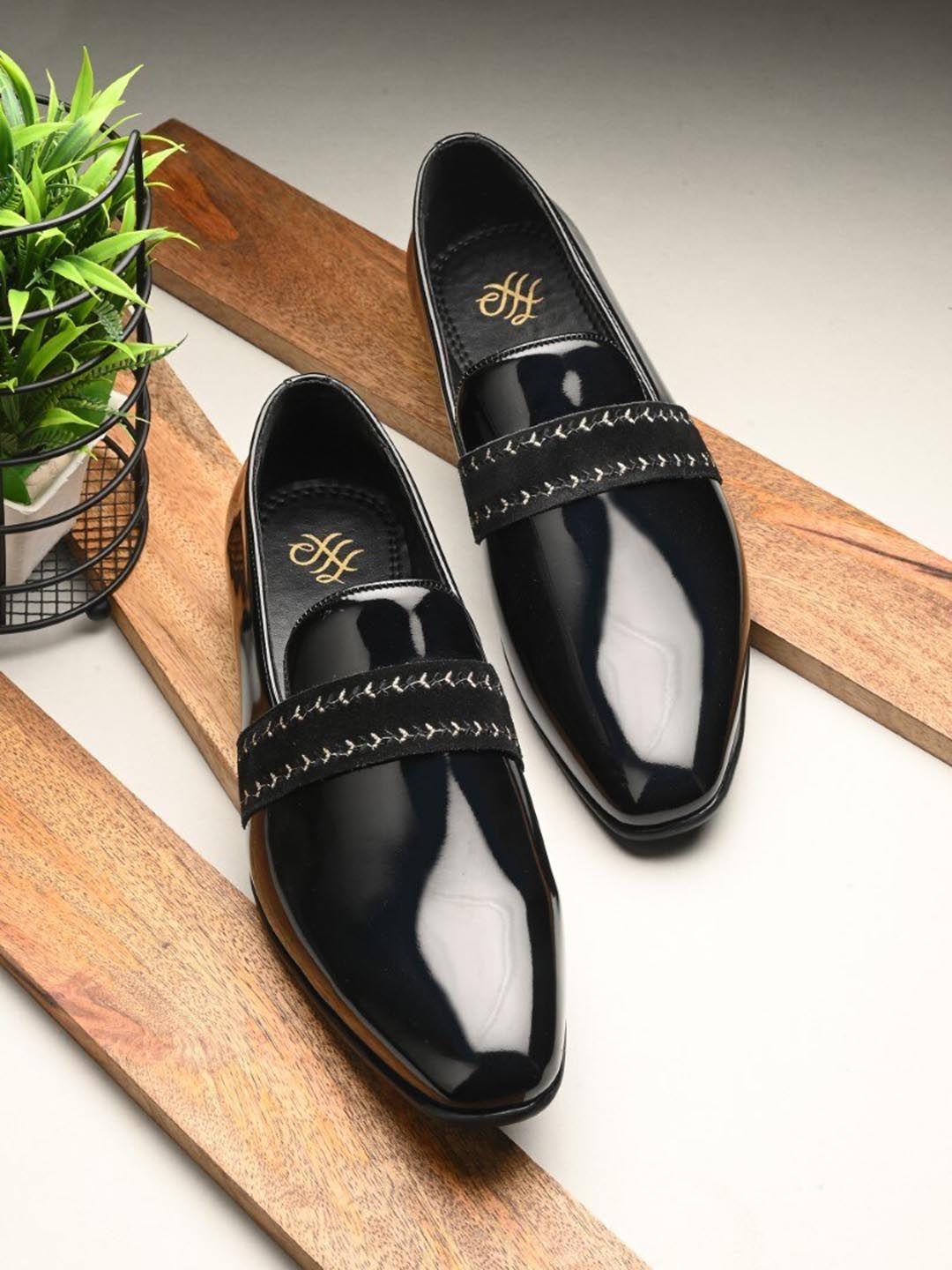 House of Pataudi Men Embroidered Formal Loafer Shoes