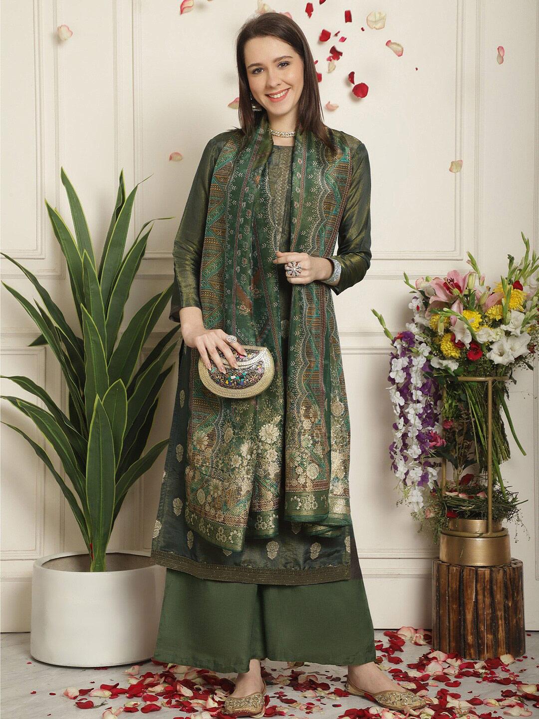 Stylee LIFESTYLE Green Pure Silk Unstitched Dress Material