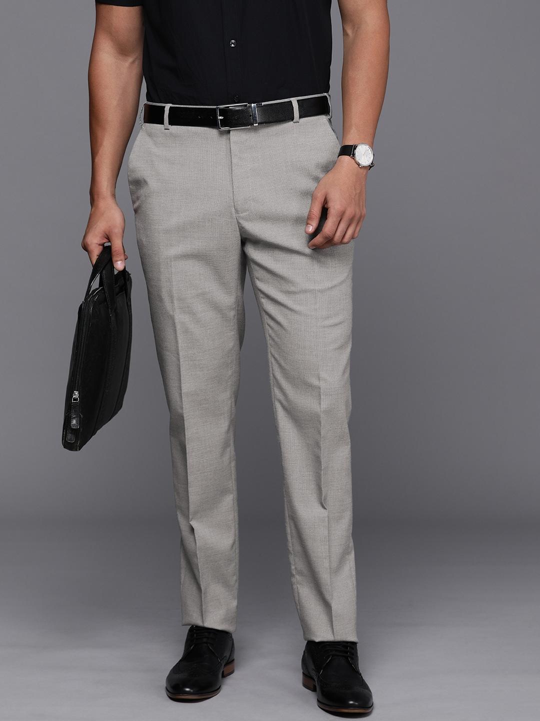 Raymond Men Textured Slim Fit Mid-Rise Formal Trousers
