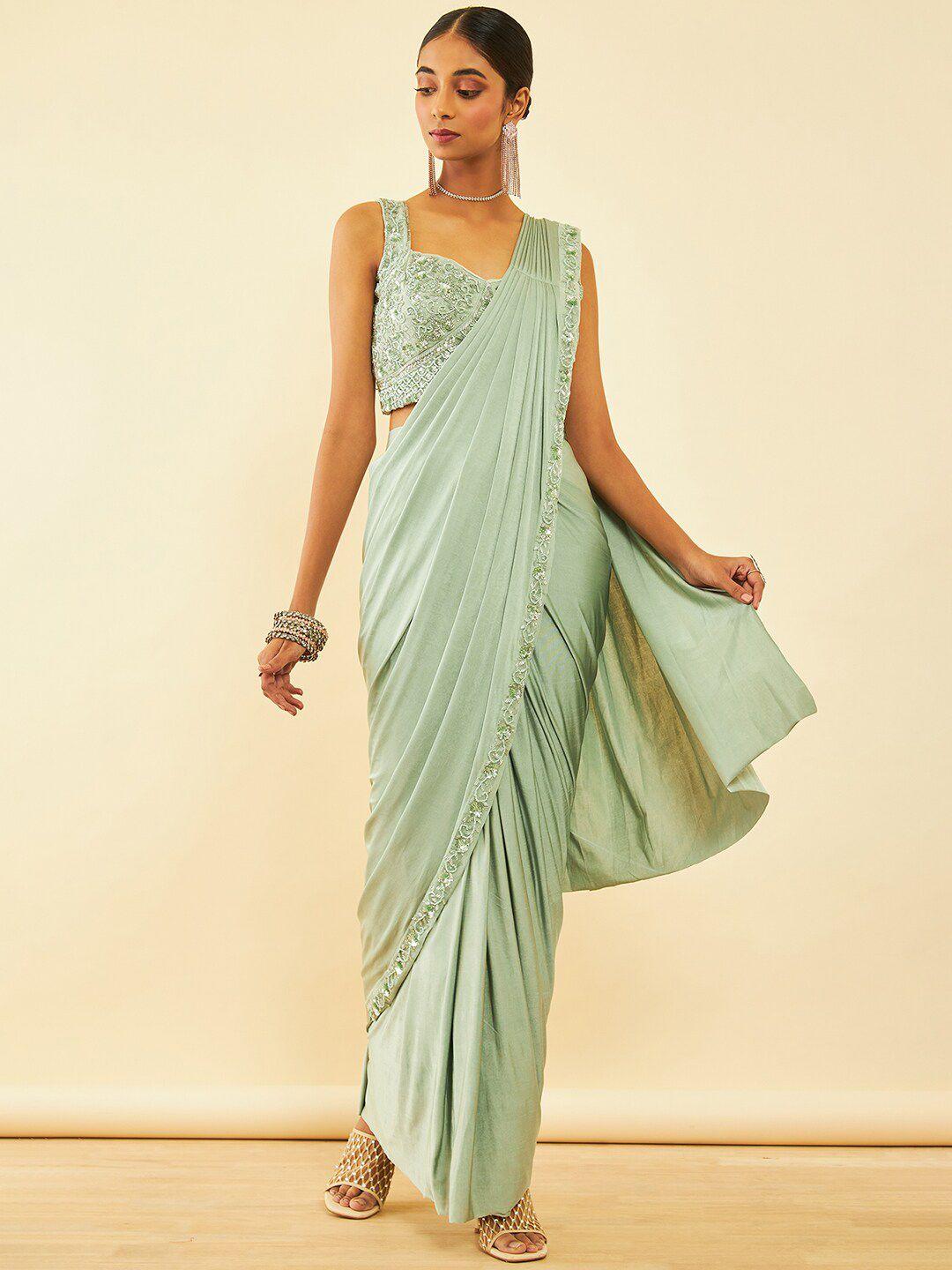Soch Green Embellished Beads and Stones Ready to Wear Saree