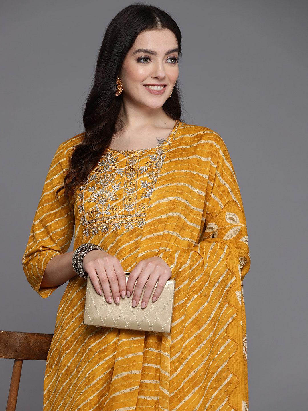 indo-era-women-floral-yoke-design-regular-pure-cotton-kurta-with-trousers-&-with-dupatta
