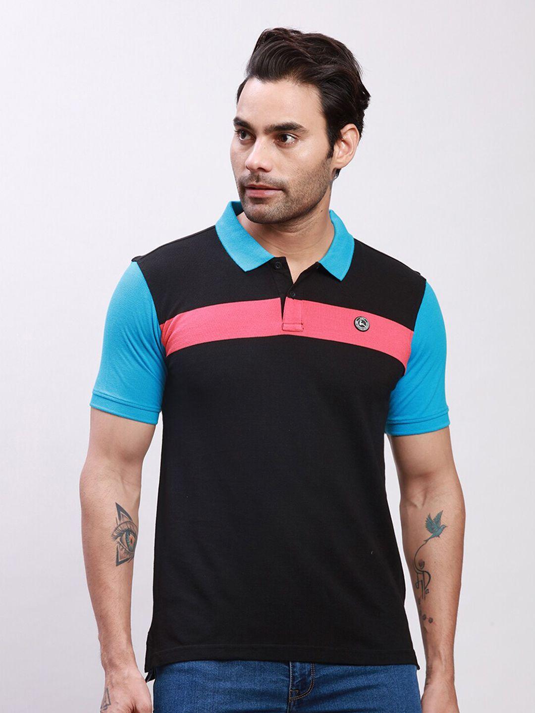 Parx Colourblocked Polo Collar Applique Cotton T-shirt