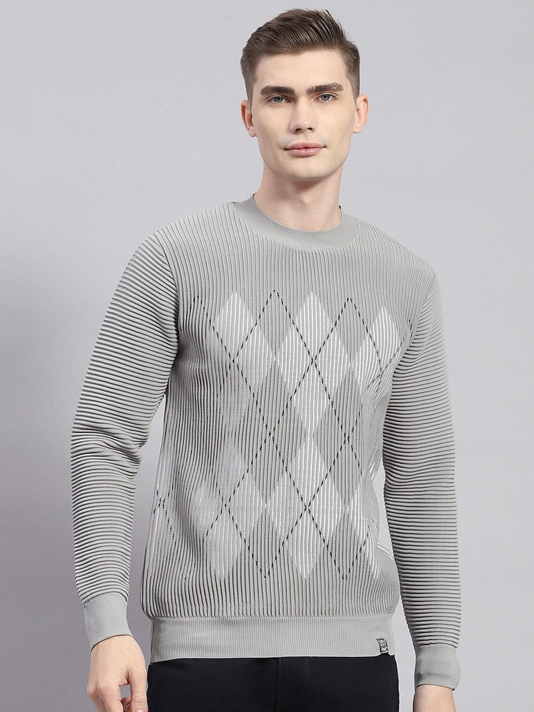 Monte Carlo Geometric Printed Round Neck Pullover Sweater