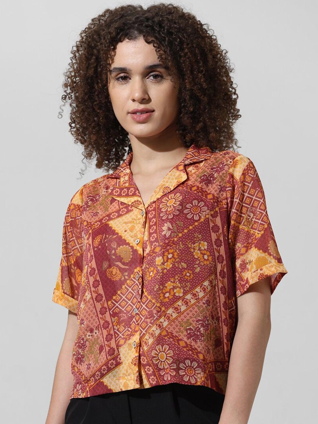 ONLY  Floral Printed Mandarin Collar Casual Shirt