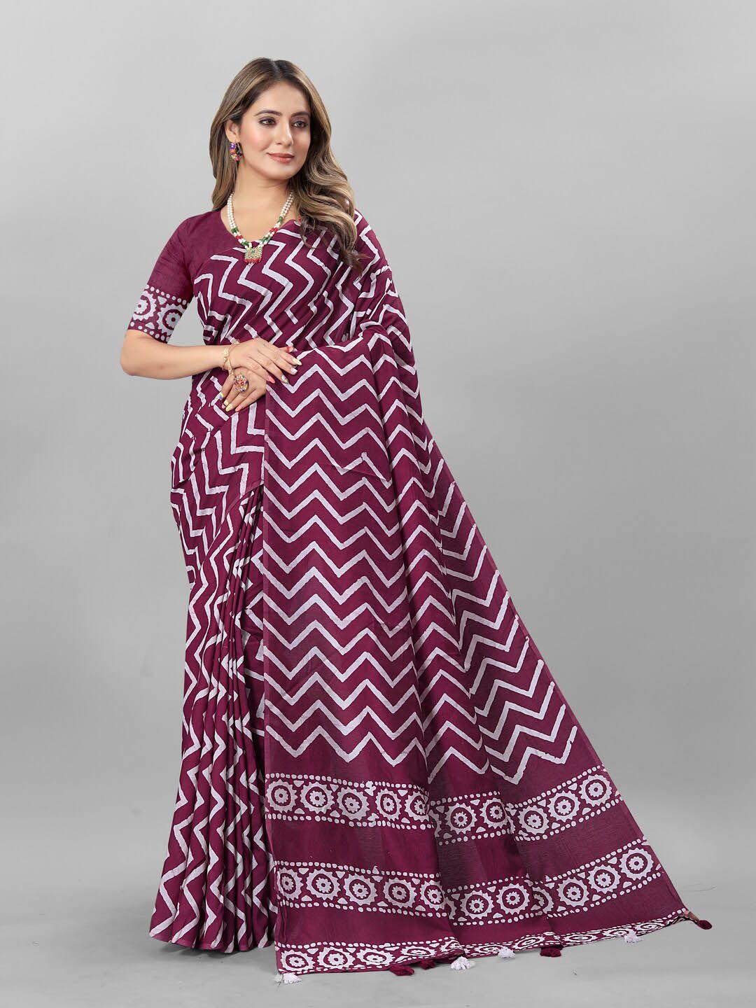 inithi-purple-&-white-printed-geometric-saree