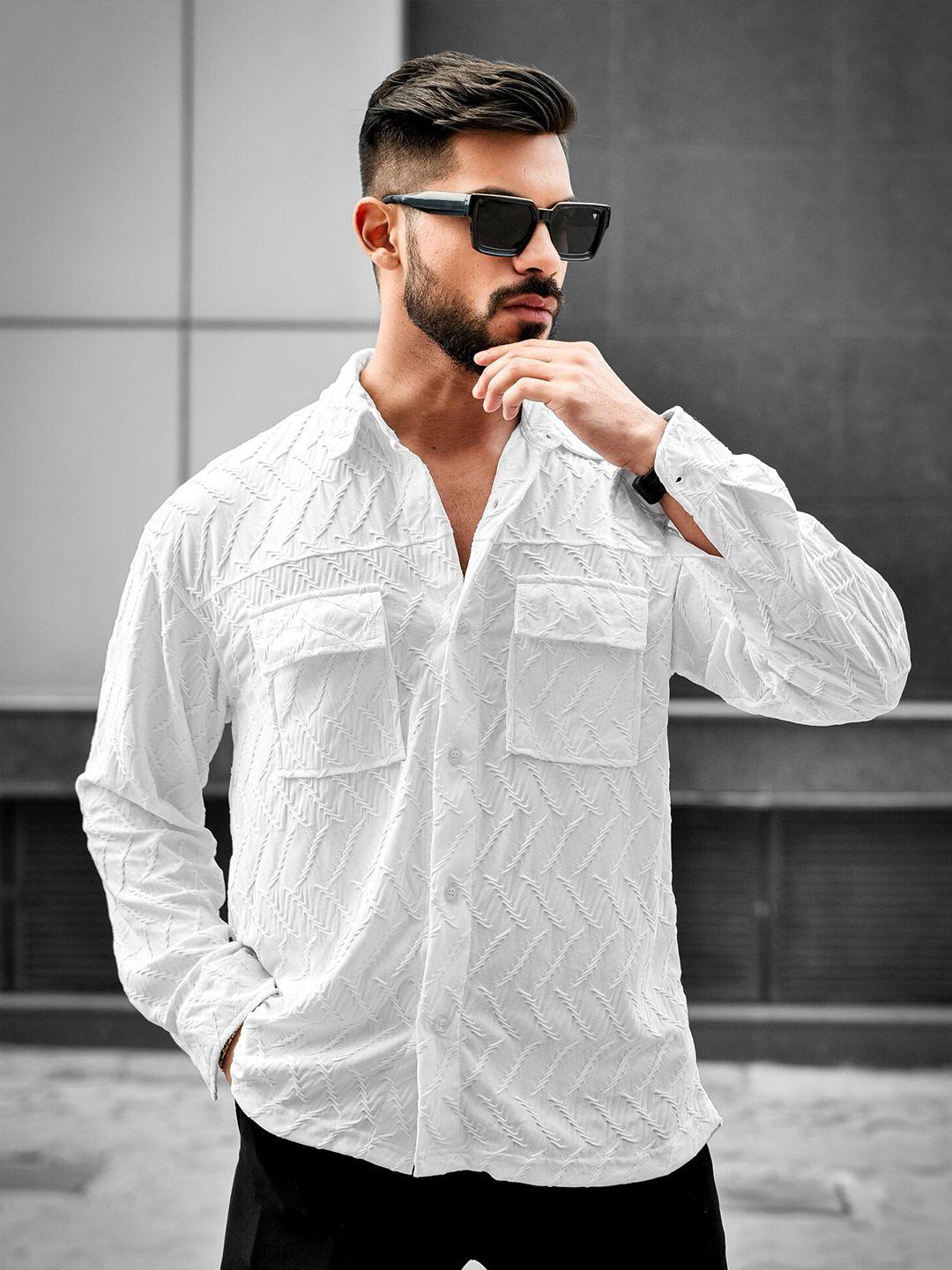 Maniac Classic Horizontal Striped Spread Collar Cotton Casual Shirt