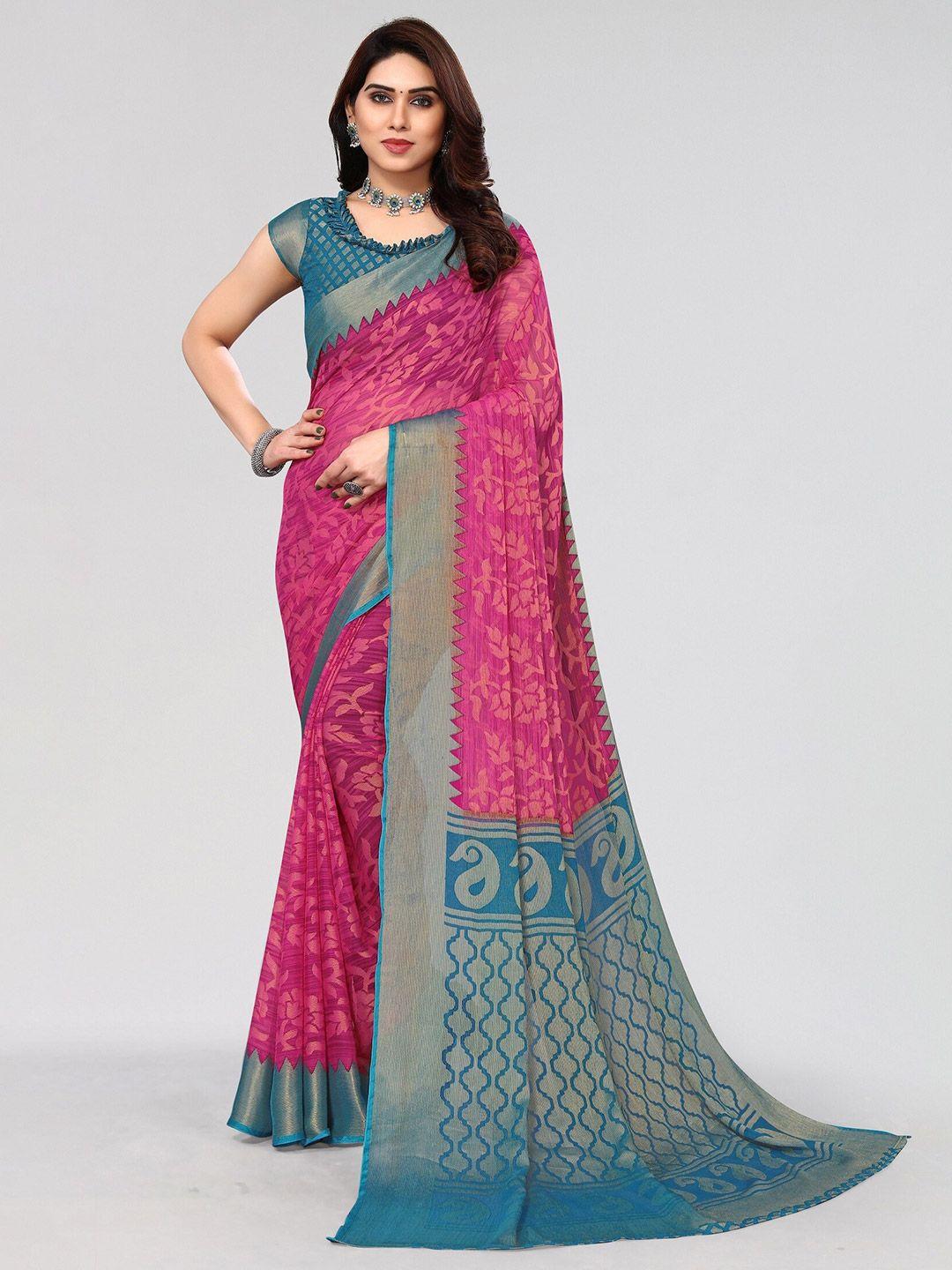 vivostav-designer-pink-&-blue-floral-pure-chiffon-saree