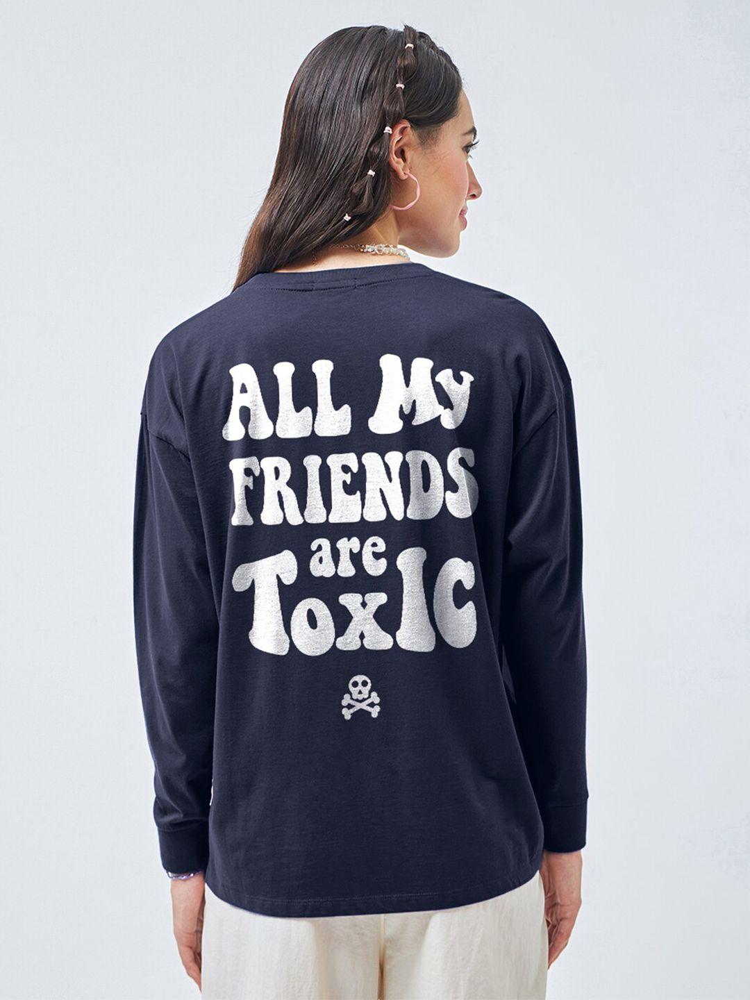 Bewakoof Toxic Typography Printed Drop-Shoulder Sleeves Oversized Pure Cotton T-shirt