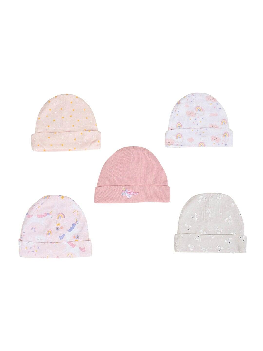 Baby Moo Girls Pack of 5 Printed Cotton Beanie