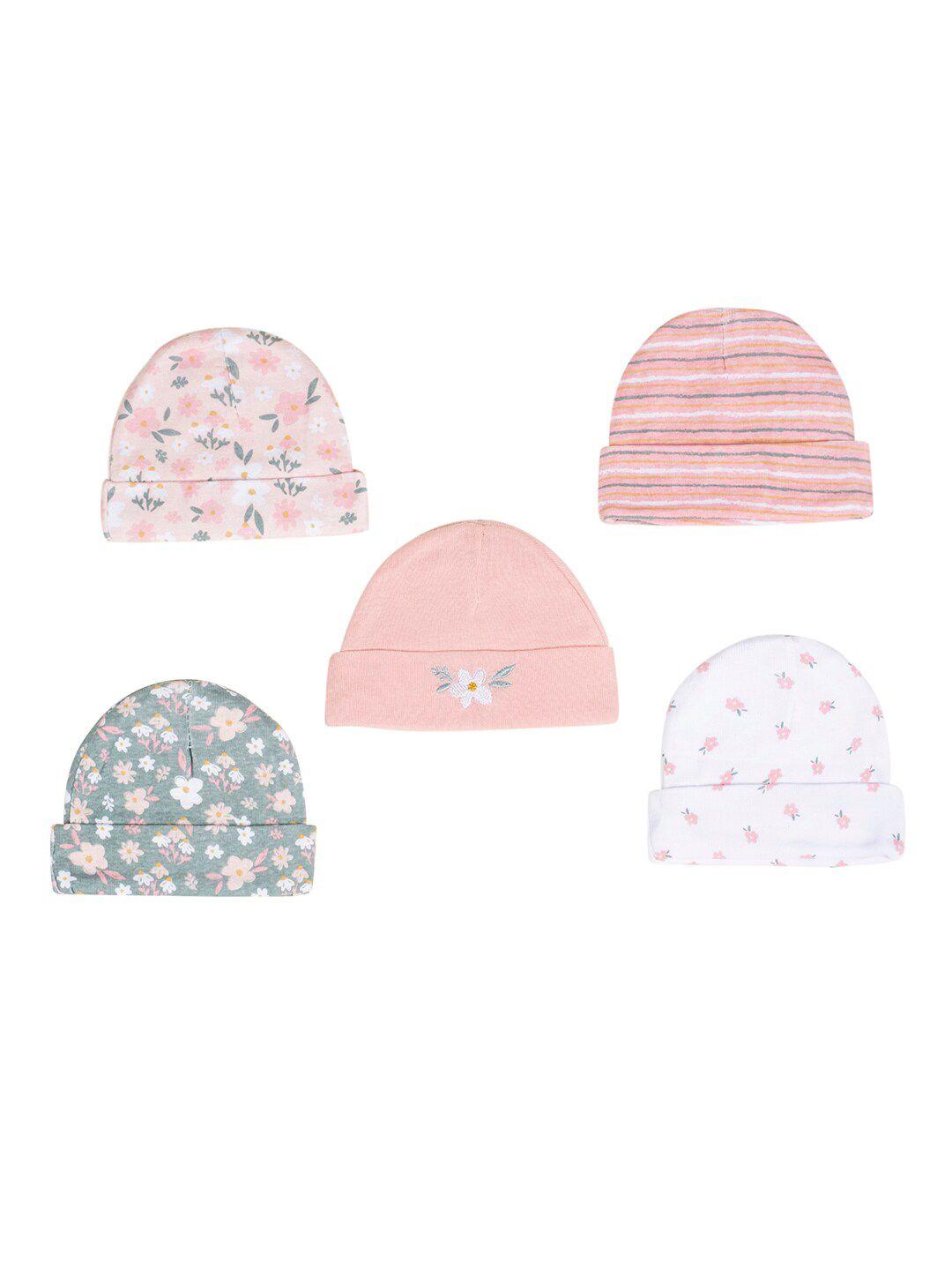Baby Moo Infant Girls Pack of 5 Printed Pure Cotton Beanie