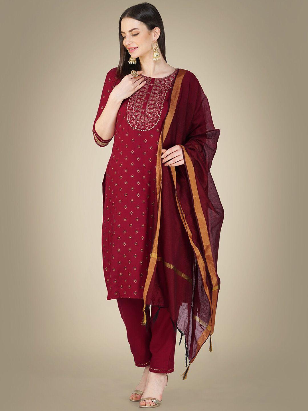 baps-floral-embroidered-regular-pure-cotton-straight-kurta-with-trouser-&-dupatta