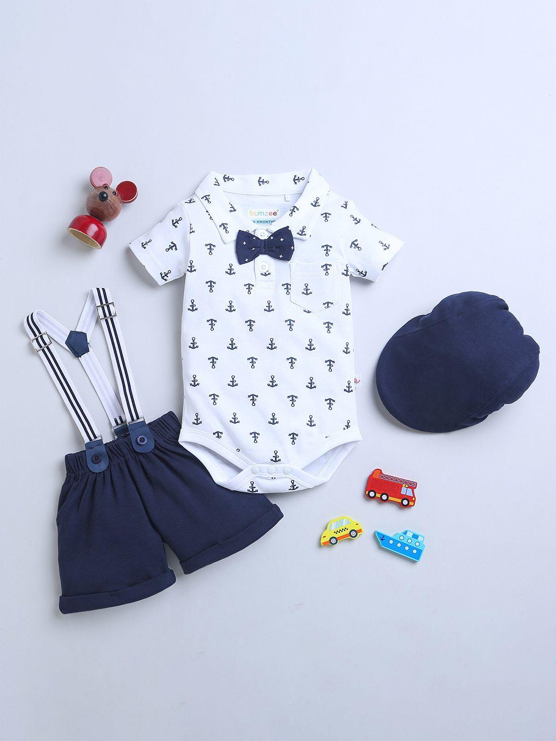 BUMZEE Boys Pure Cotton Clothing Set With Bow Suspender & Cap