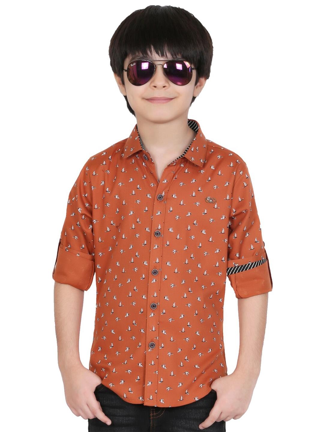 BAESD Boys Classic Conversational Printed Spread Collar Cotton Casual Shirt