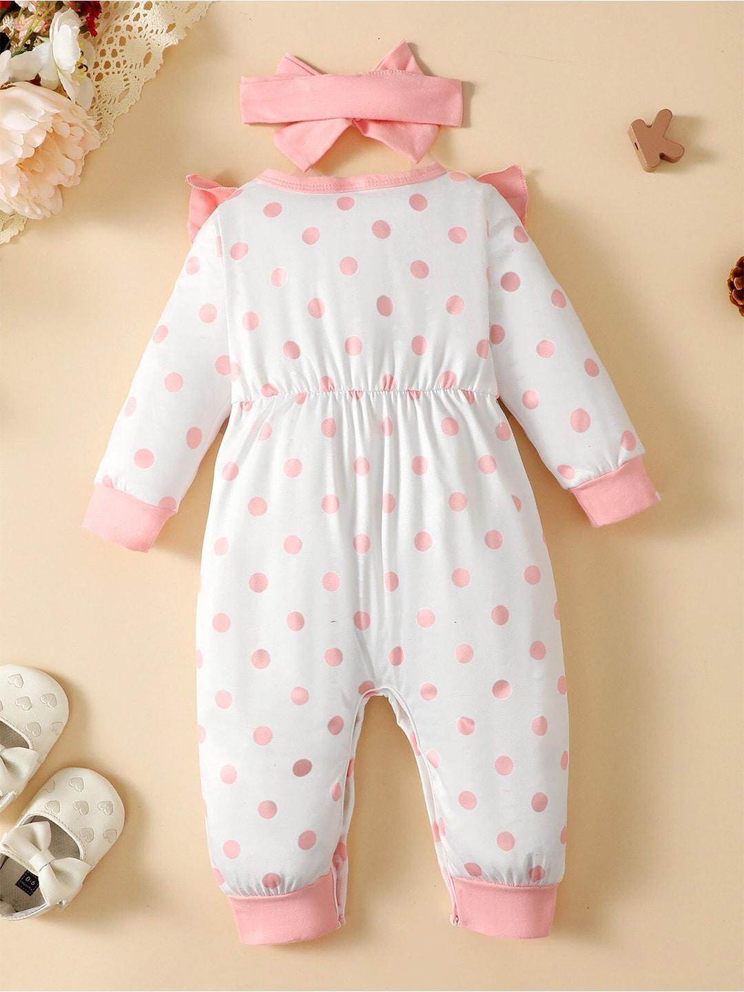 StyleCast Infant Girls Polka Dots Printed Rompers With Headband