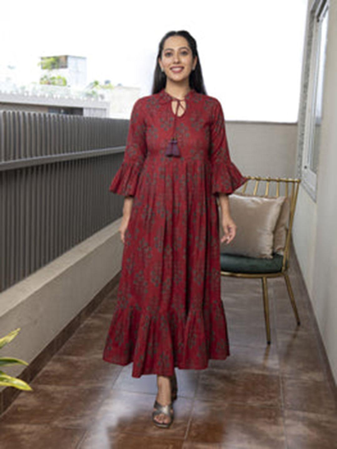 aaheli-floral-printed-bell-sleeve-a-line-maxi-cotton-dress