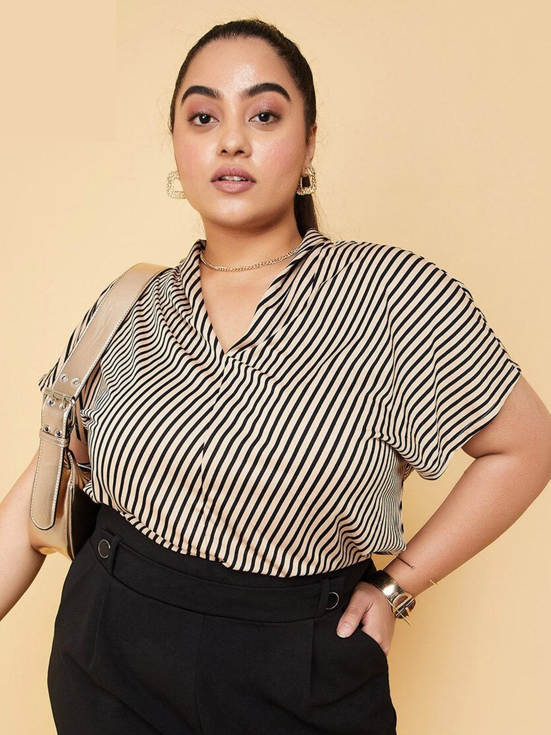 max Plus Size Striped Regular Sleeves Top