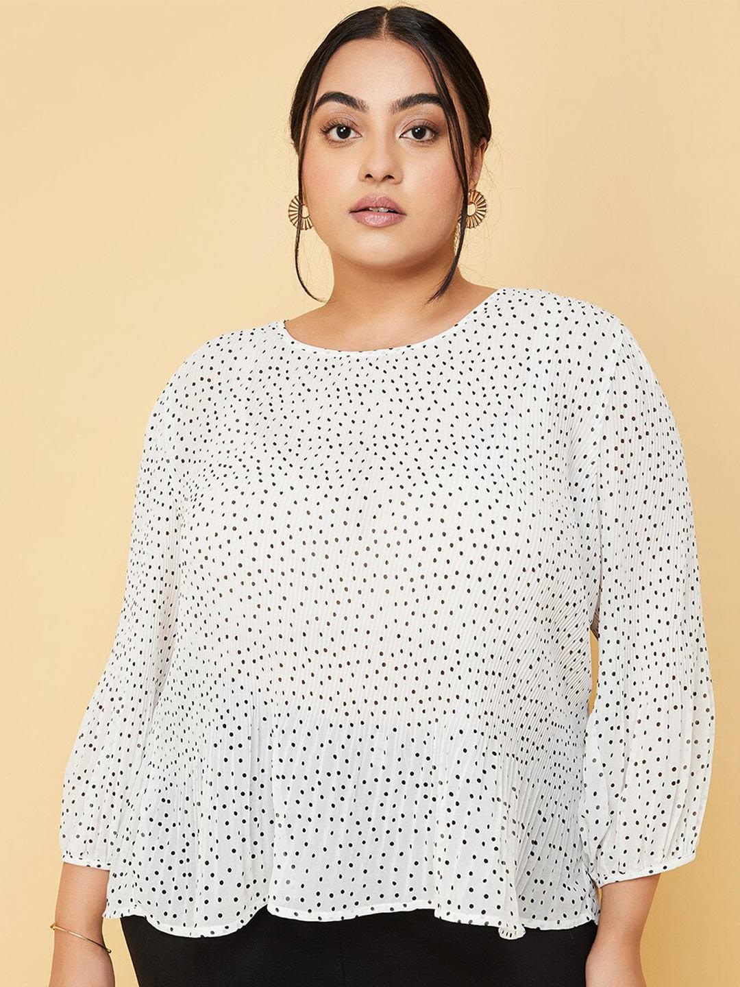max Plus Size Polka Dots Printed Puff Sleeved Top