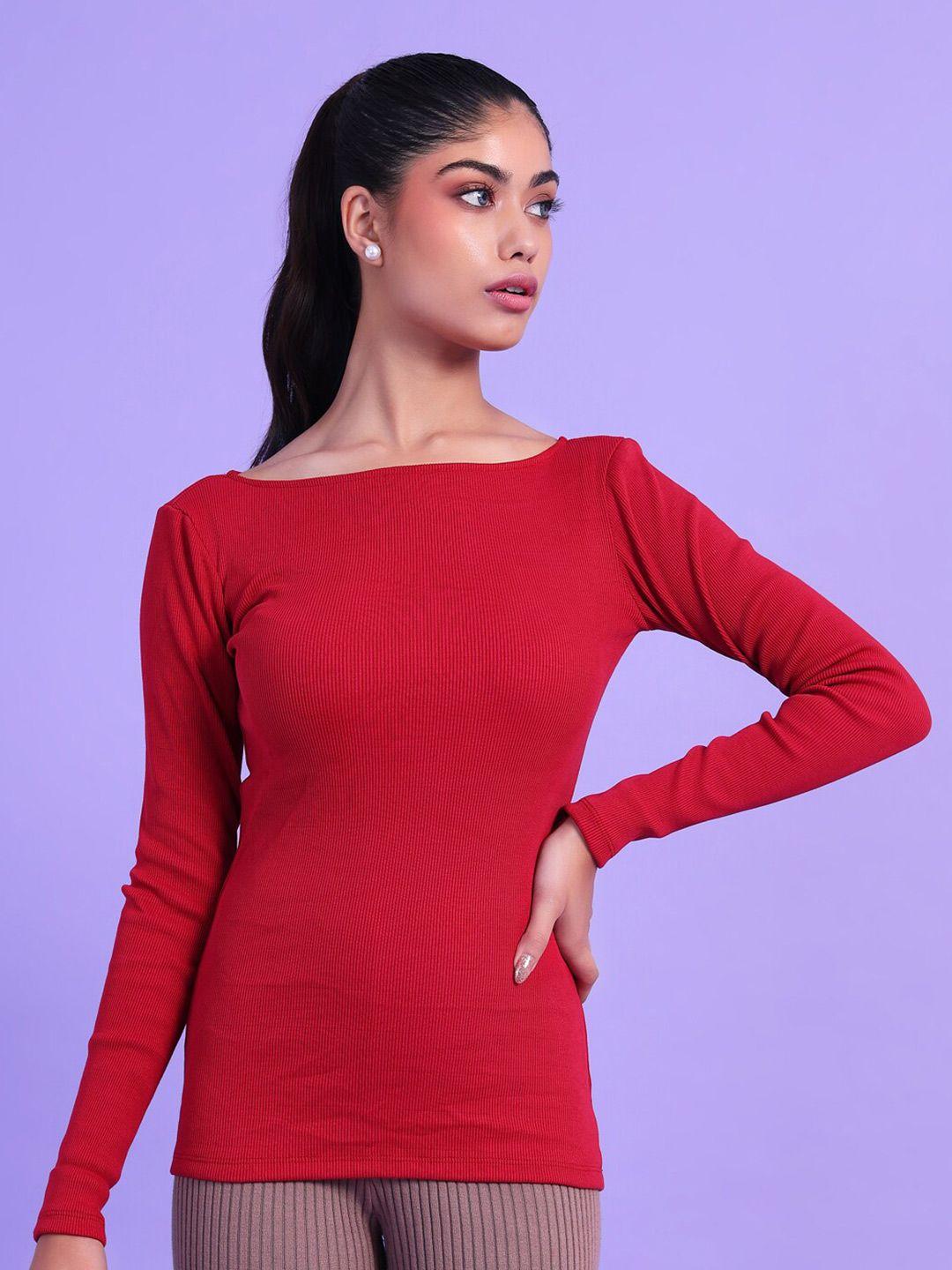 da-intimo-red-boat-neck-long-sleeves-cotton-top