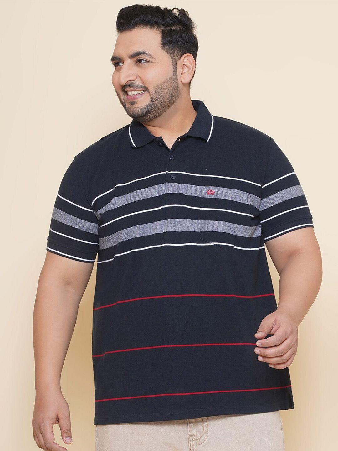 John Pride Plus Size Striped Polo Collar Cotton T-shirt