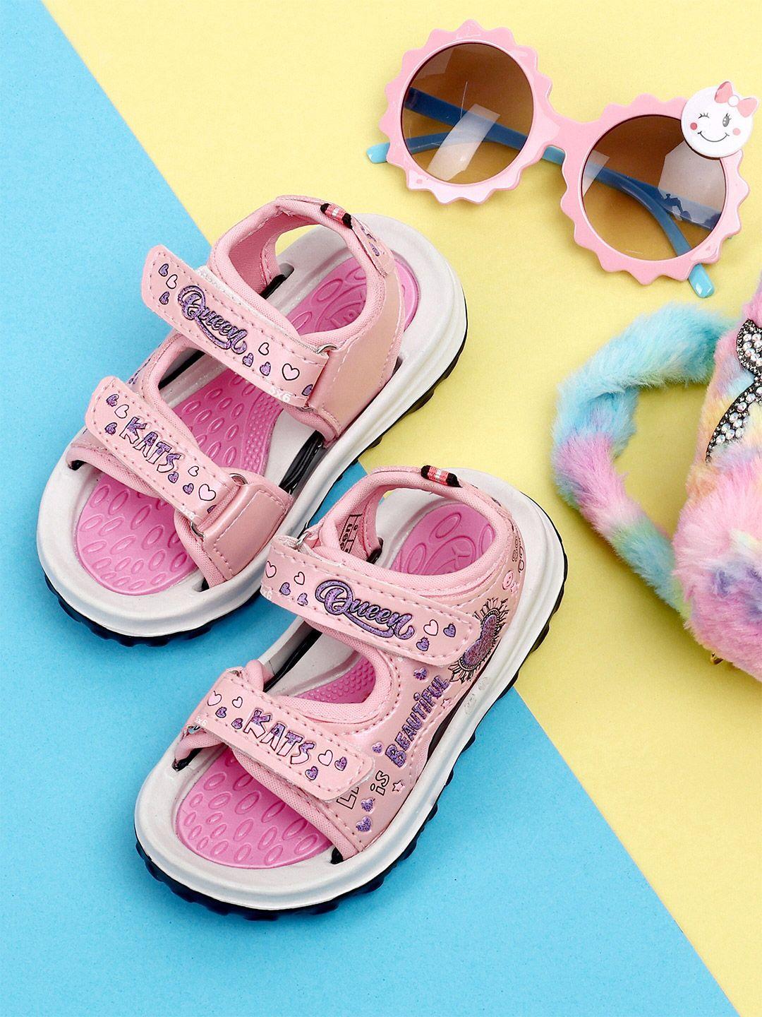 KATS Girls Typography Embroidered Open Toe Comfort Sandals