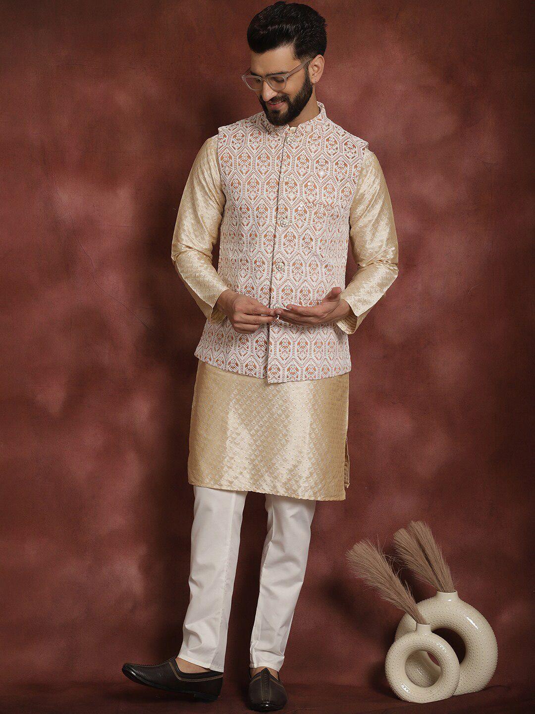 anouk-men-mandarin-collar-geometic-printed-kurta-with-pyjama-&-embroidered-nehru-jacket